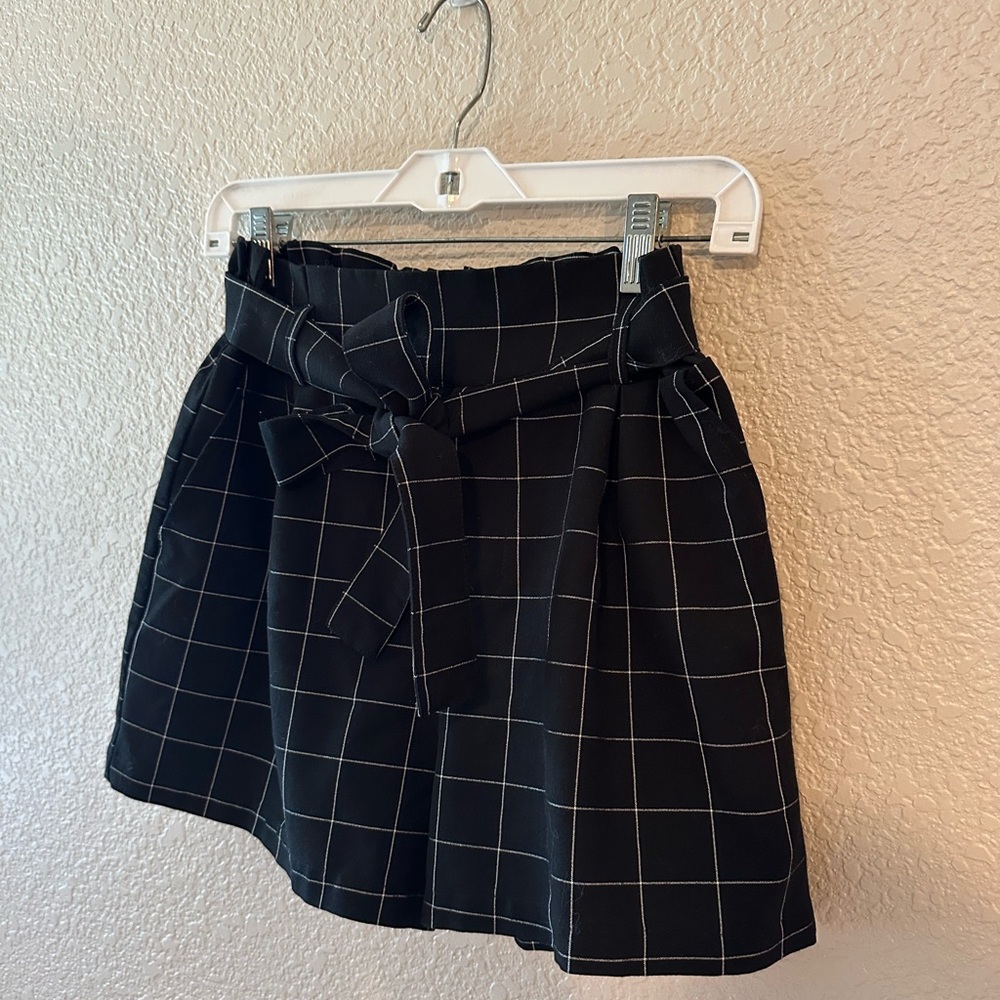 Black Grid Patterned Shorts